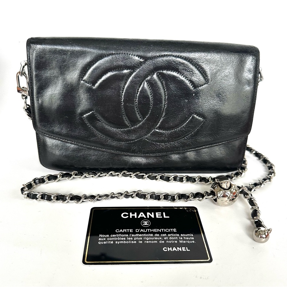 ‼️SOLD‼️CHA NEL Timeless Black Lambskin Leather Wallet on Chain w/ auth card